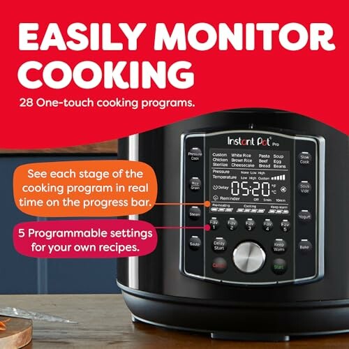 Instant Pot with cooking program display and settings