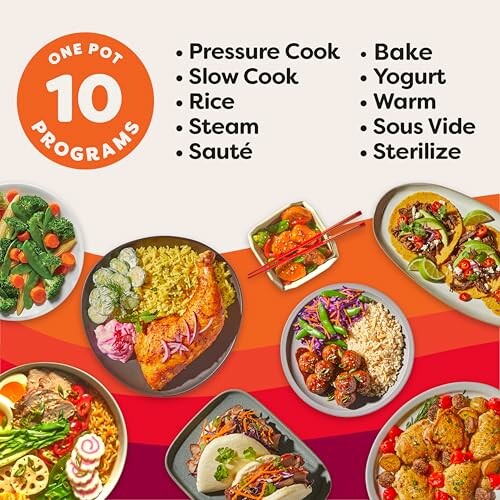 Image showcasing 10 one-pot cooking programs with various dishes.