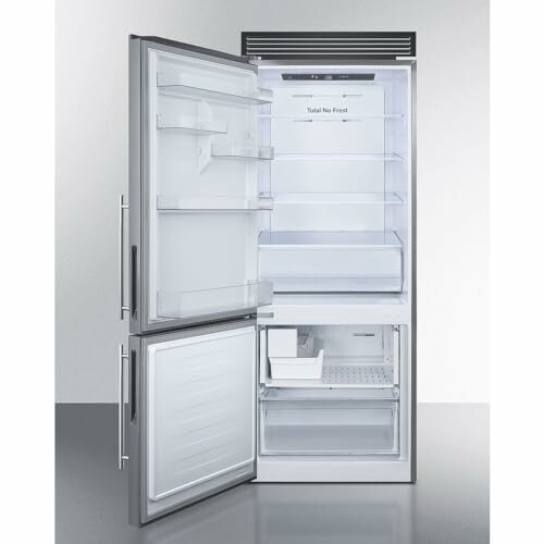 Open refrigerator showing empty shelves