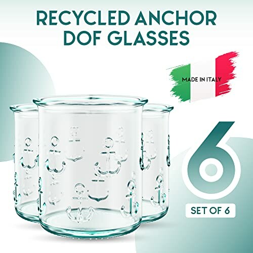 Set of 6 recycled anchor DOF glasses made in Italy