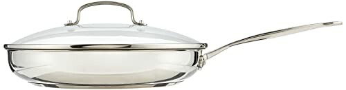 Stainless steel frying pan with glass lid