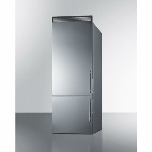 Tall stainless steel refrigerator with bottom freezer